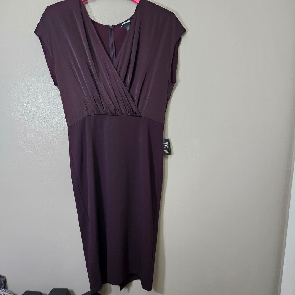 NWT Minimalist Express Conscious Edit Plum Purple Midi Dress L Hoco Event Chic